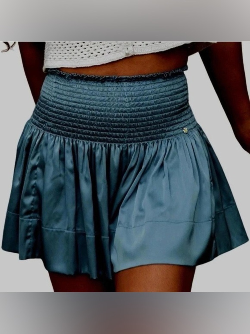 Natural Life Daisy Short Teal Smocked Mini Shorts Satin Look Size L/XL